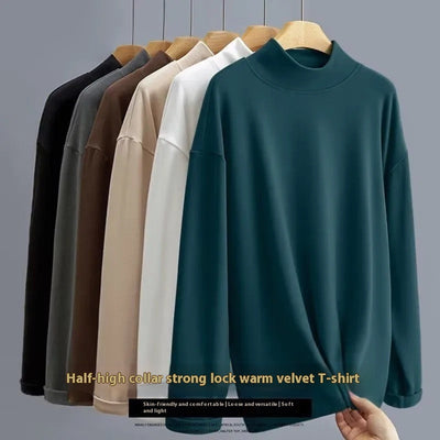 Men's Undershirt Half Turtleneck Solid Color Long-sleeved T-shirt Autumn Clothes - Edosmi