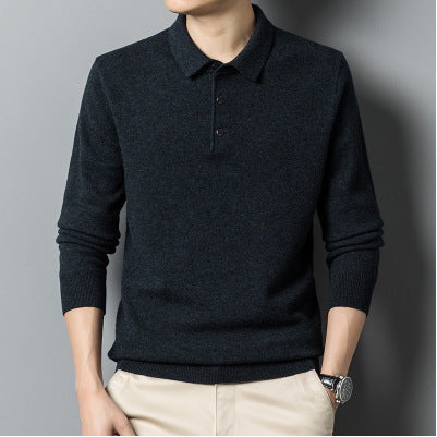 Men's Warm Sweater Autumn And Winter New Polo Collar Solid Color Sweater - Edosmi