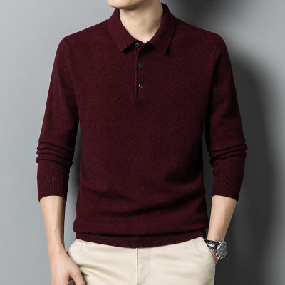 Men's Warm Sweater Autumn And Winter New Polo Collar Solid Color Sweater - Edosmi