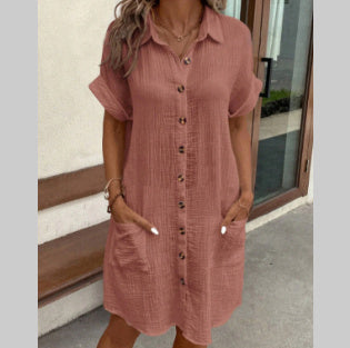 Summer Short Sleeve Shirt Dress Fashion