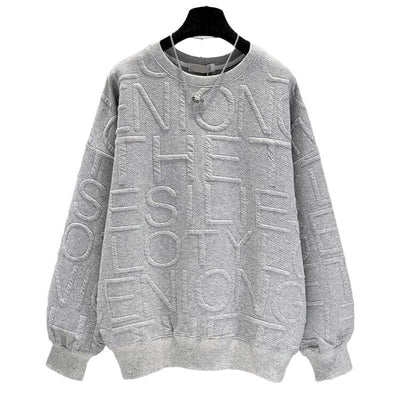 Men's And Women's Three-dimensional Letters Trendy Round-neck Non-hoodie Thin Loose Long Sleeve Top - Edosmi