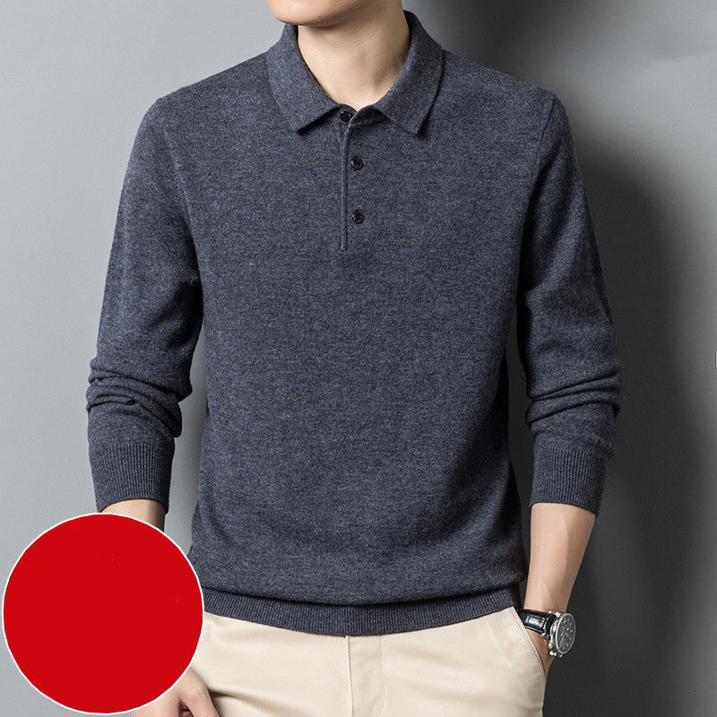 Men's Warm Sweater Autumn And Winter New Polo Collar Solid Color Sweater - Edosmi