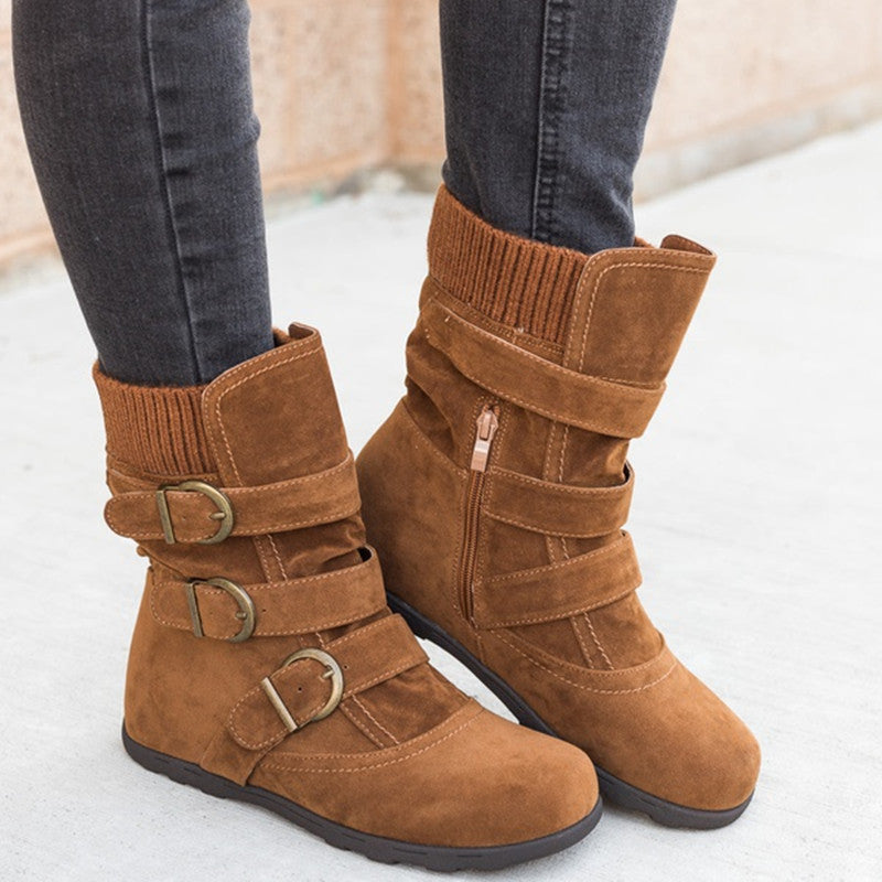 Casual Winter Boots Strap Buckle Shoes - Edosmi