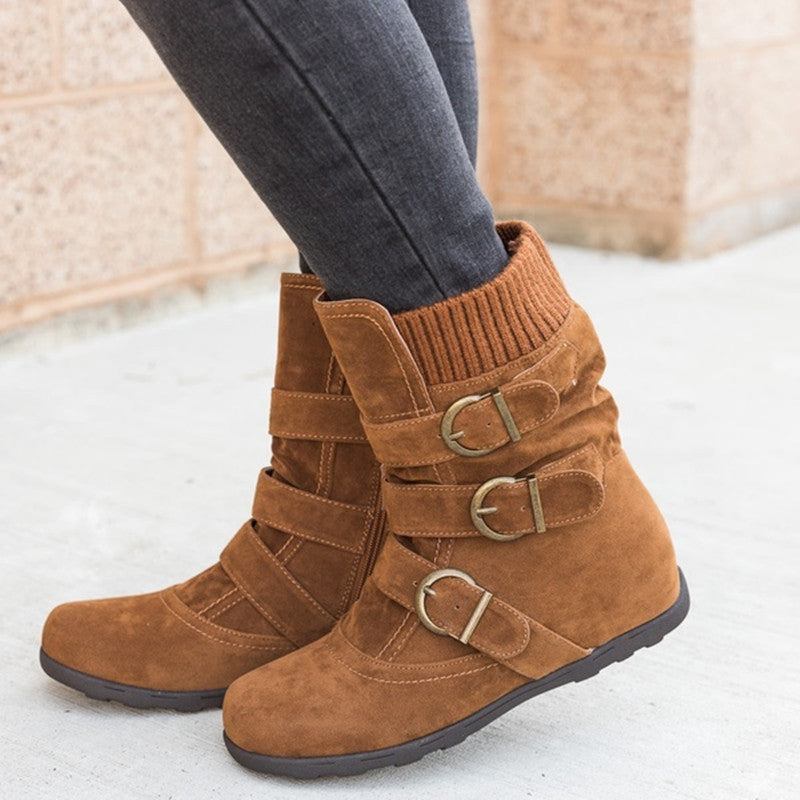 Casual Winter Boots Strap Buckle Shoes - Edosmi