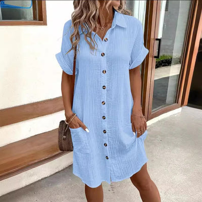 Summer Short Sleeve Shirt Dress Fashion