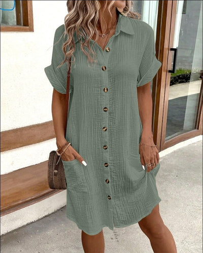 Summer Short Sleeve Shirt Dress Fashion