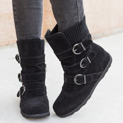 Casual Winter Boots Strap Buckle Shoes - Edosmi