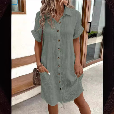 Summer Short Sleeve Shirt Dress Fashion