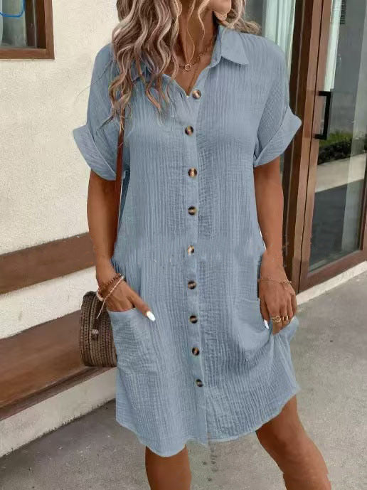 Summer Short Sleeve Shirt Dress Fashion