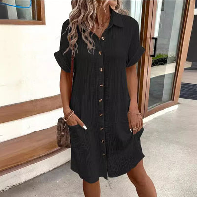 Summer Short Sleeve Shirt Dress Fashion