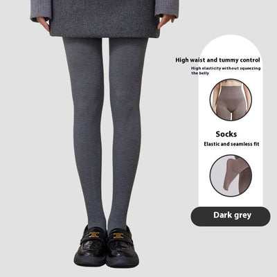 Winter High Waist Leggings With Sock Fashion Slim Pantyhose Warm Thin Legs Pants Women Clothing - Edosmi