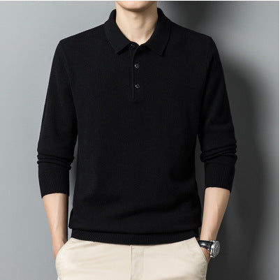 Men's Warm Sweater Autumn And Winter New Polo Collar Solid Color Sweater - Edosmi